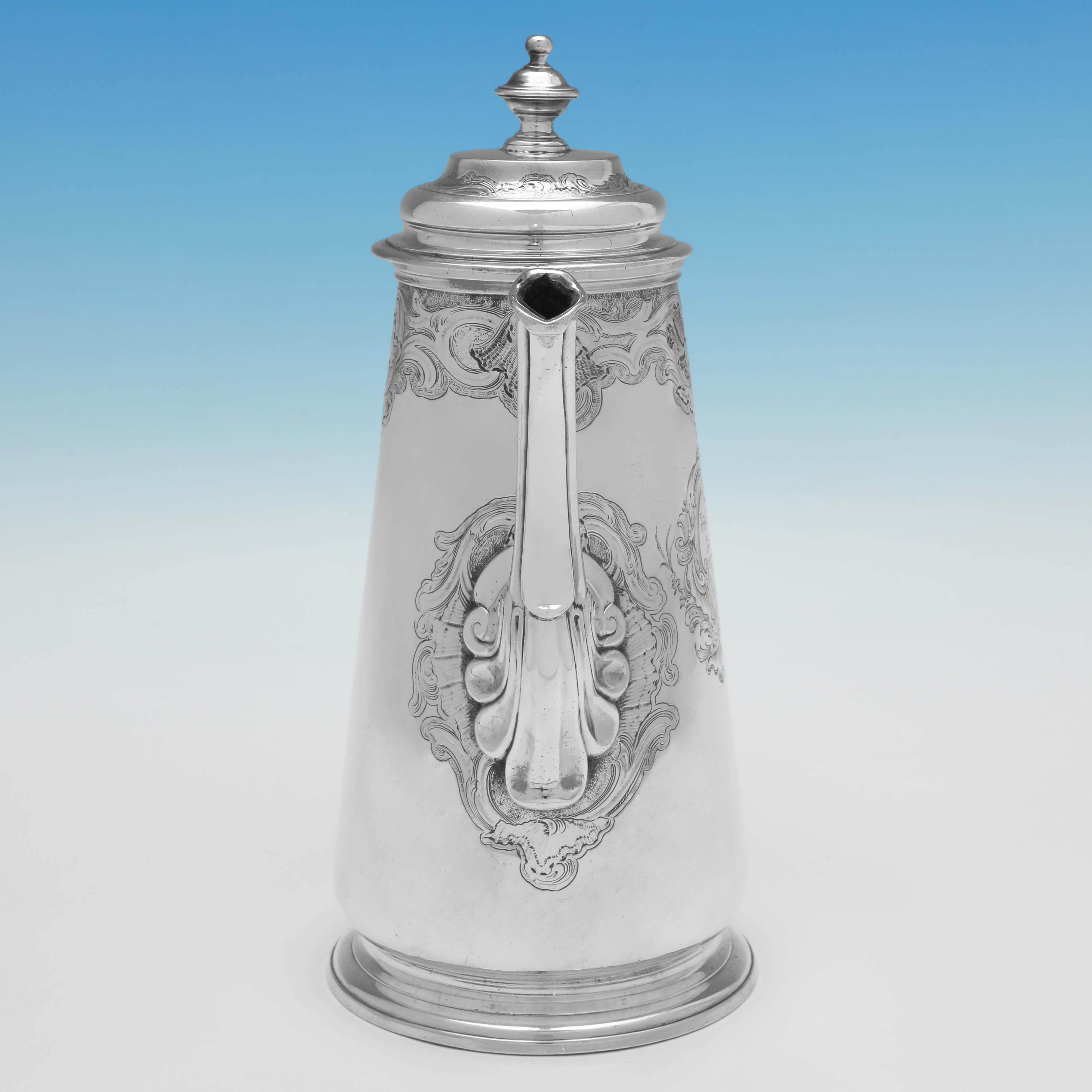 Mid-18th Century George II Rococo Design Sterling Silver Coffee Pot, London 1741 Gabriel Sleath For Sale