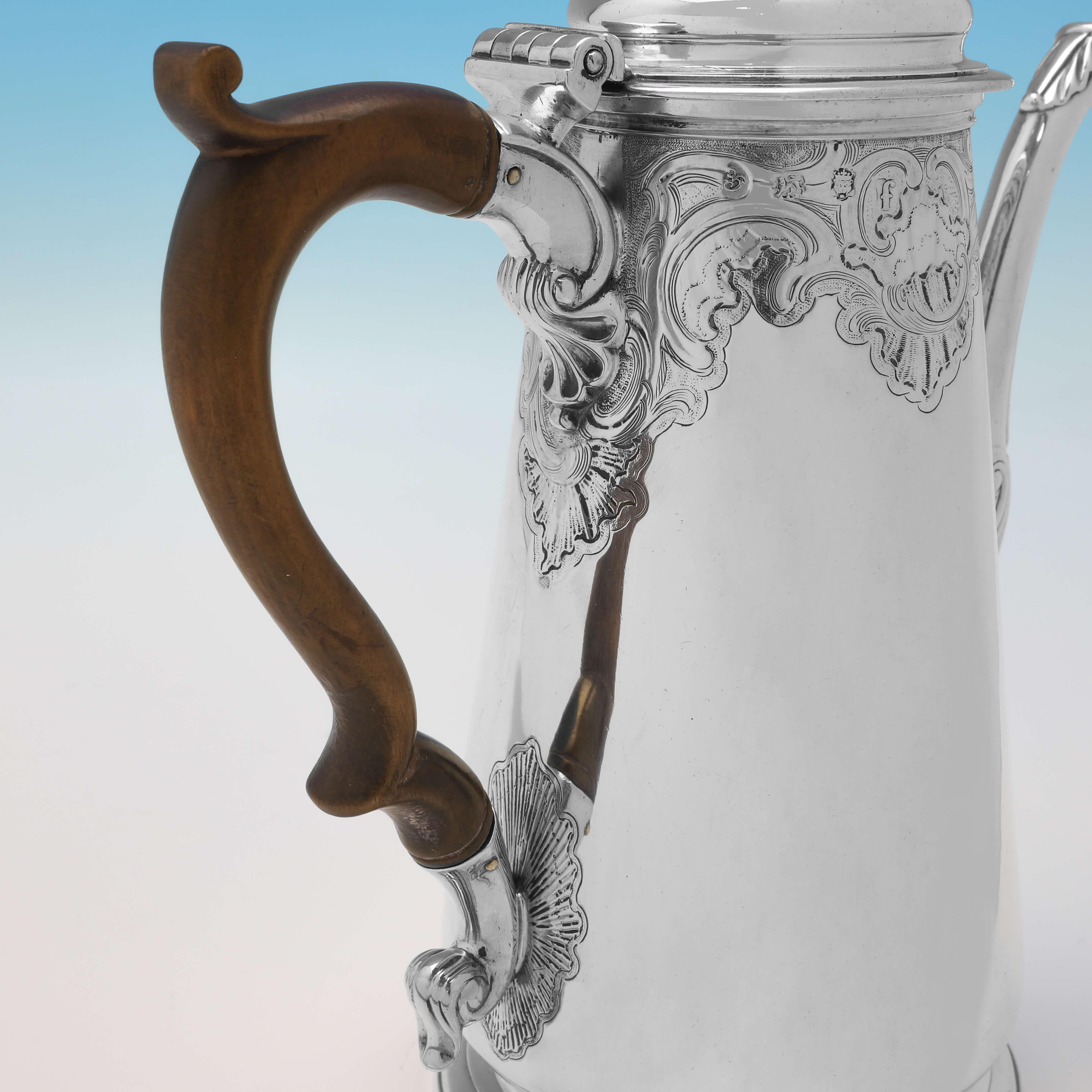 George II Rococo Design Sterling Silver Coffee Pot, London 1741 Gabriel Sleath For Sale 1
