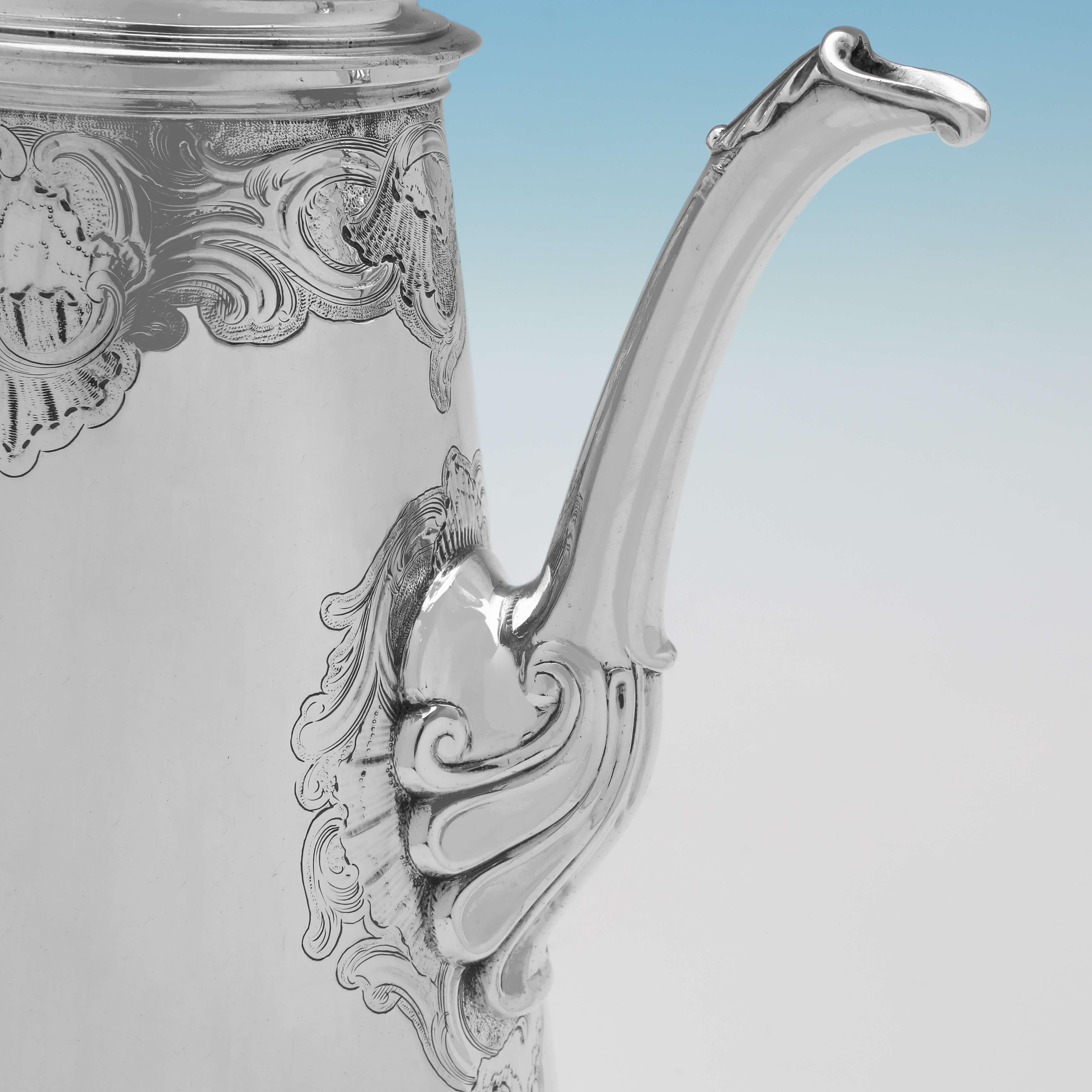 George II Rococo Design Sterling Silver Coffee Pot, London 1741 Gabriel Sleath For Sale 2