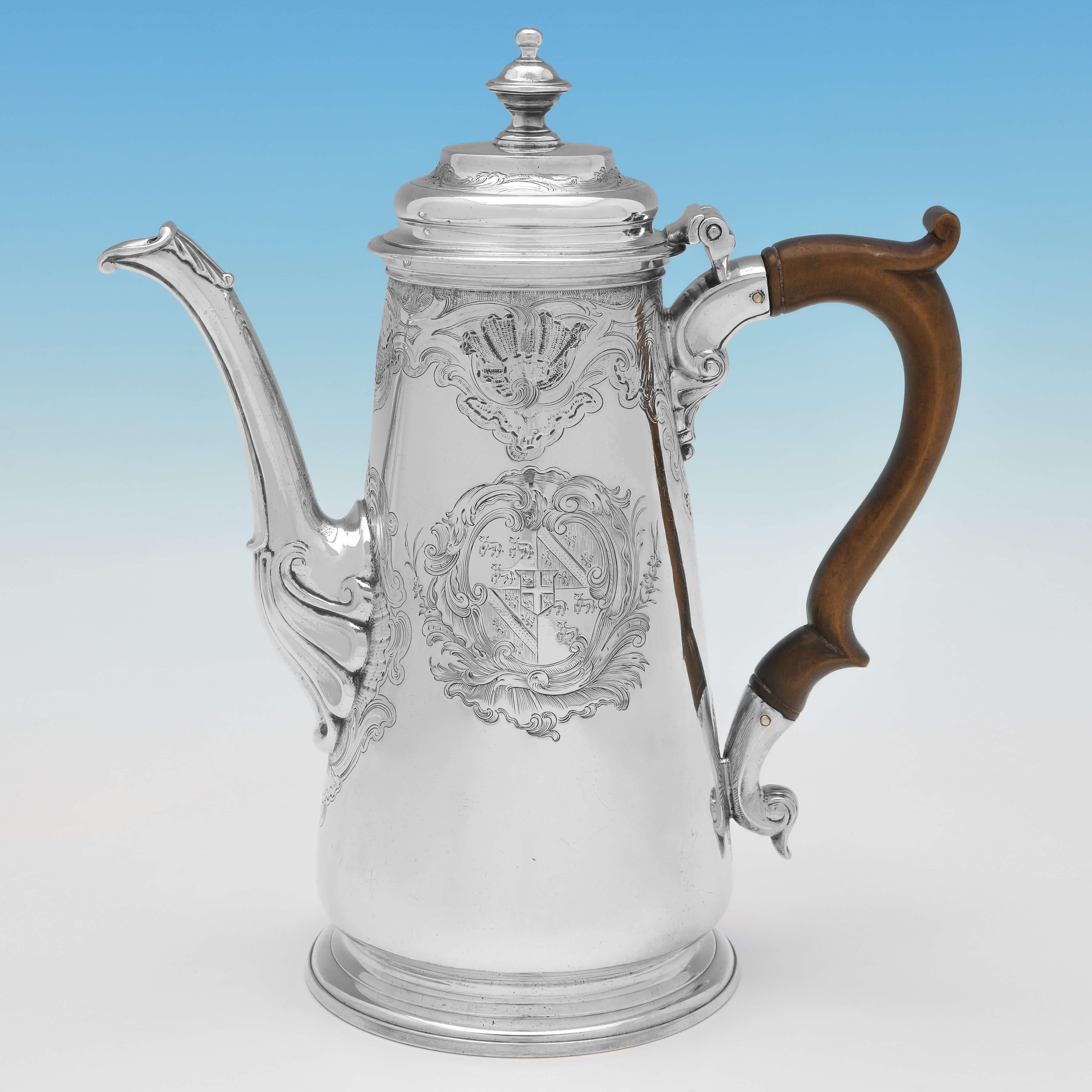 Cafetière en argent sterling de conception rococo George II, Londres 1741 Gabriel Sleath