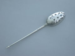 George II Rococo Silver 'Fancy-Back' Mote Spoon by Elias Cachart, London