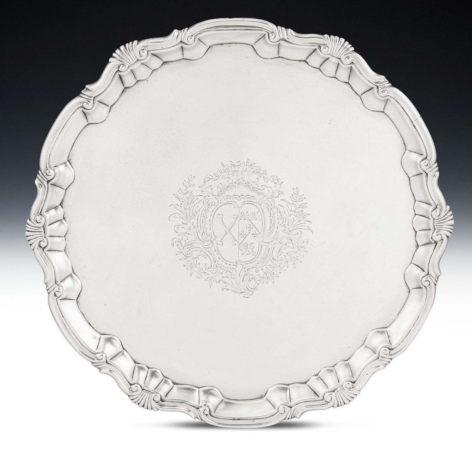 English George II Salver Made in London by William Peaston, 1752 For Sale