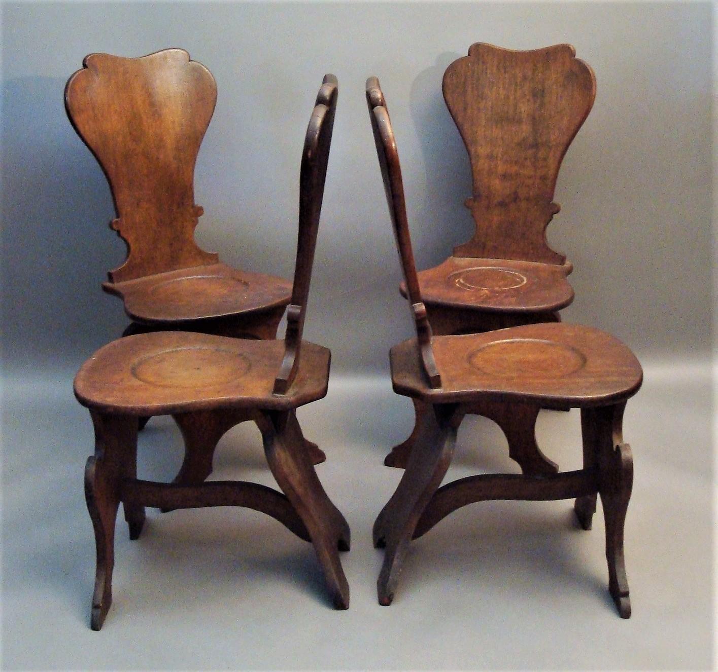 English George II Set of Four Oak Scabello Hall Chairs For Sale