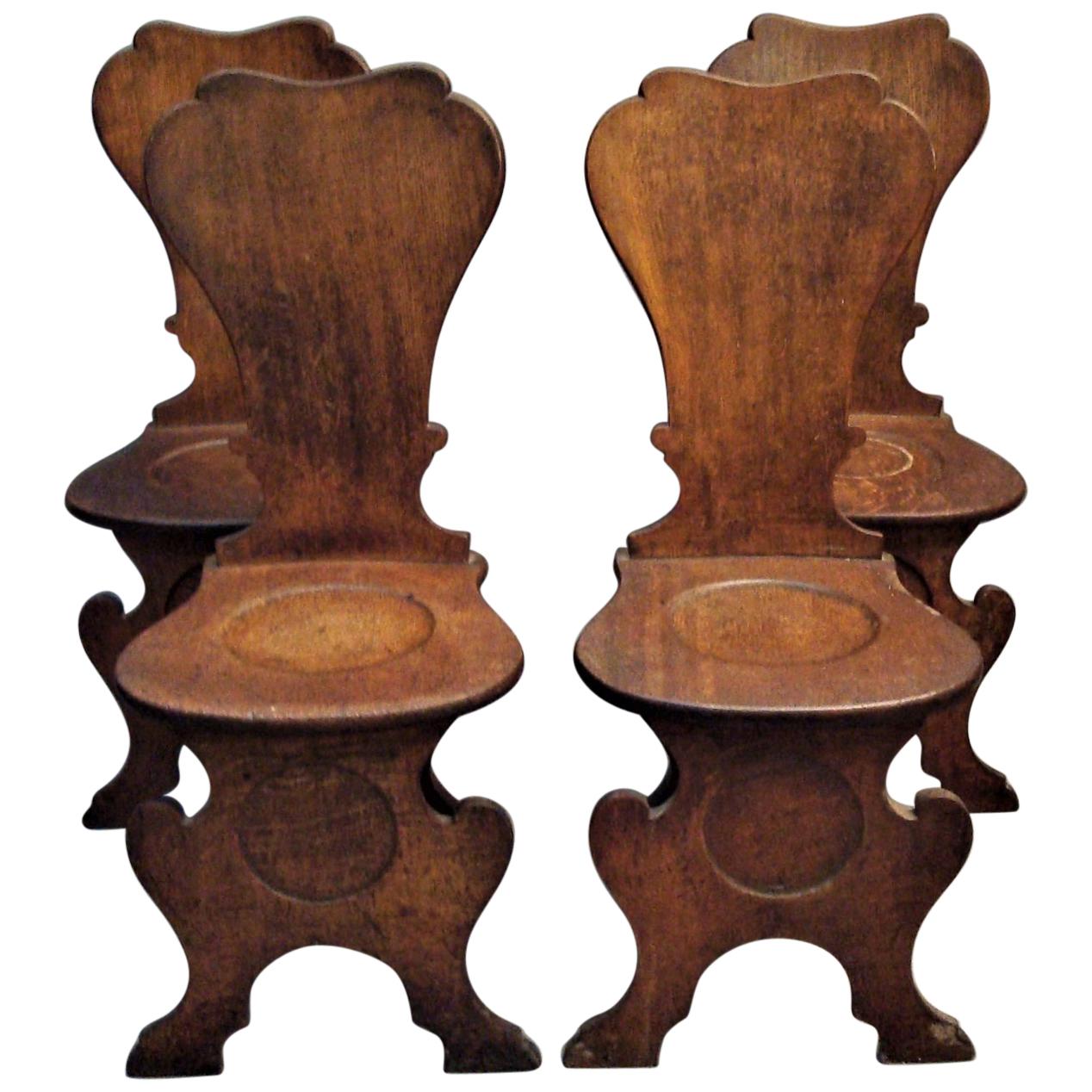 George II Set of Four Oak Scabello Hall Chairs For Sale