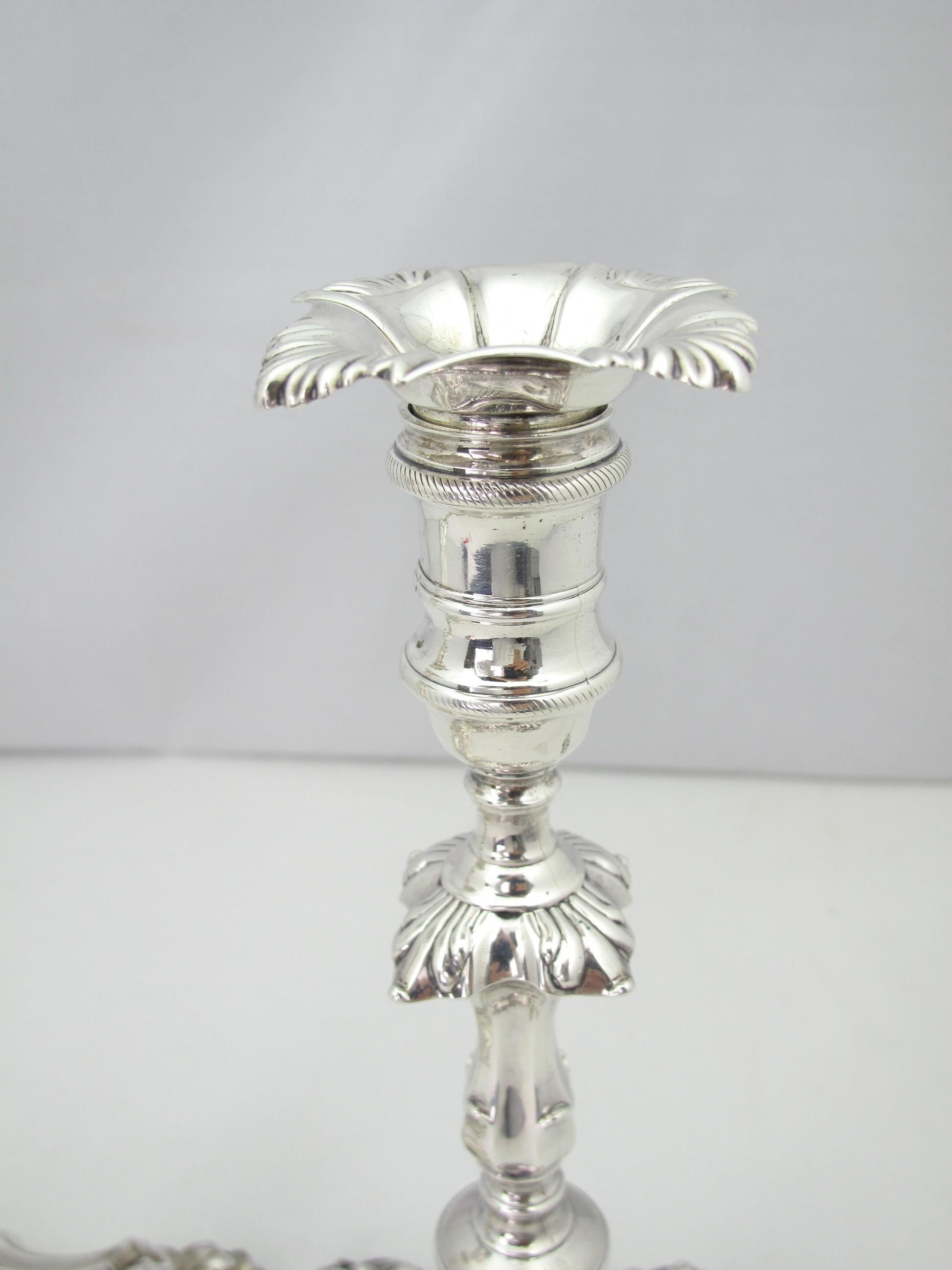 British George II Silver Candlesticks by John Cafe, London 1752 For Sale