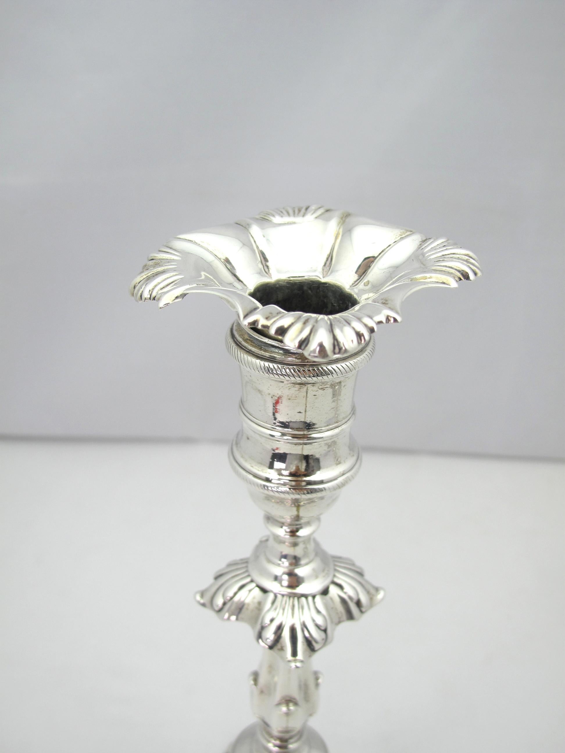 Mid-18th Century George II Silver Candlesticks by John Cafe, London 1752 For Sale