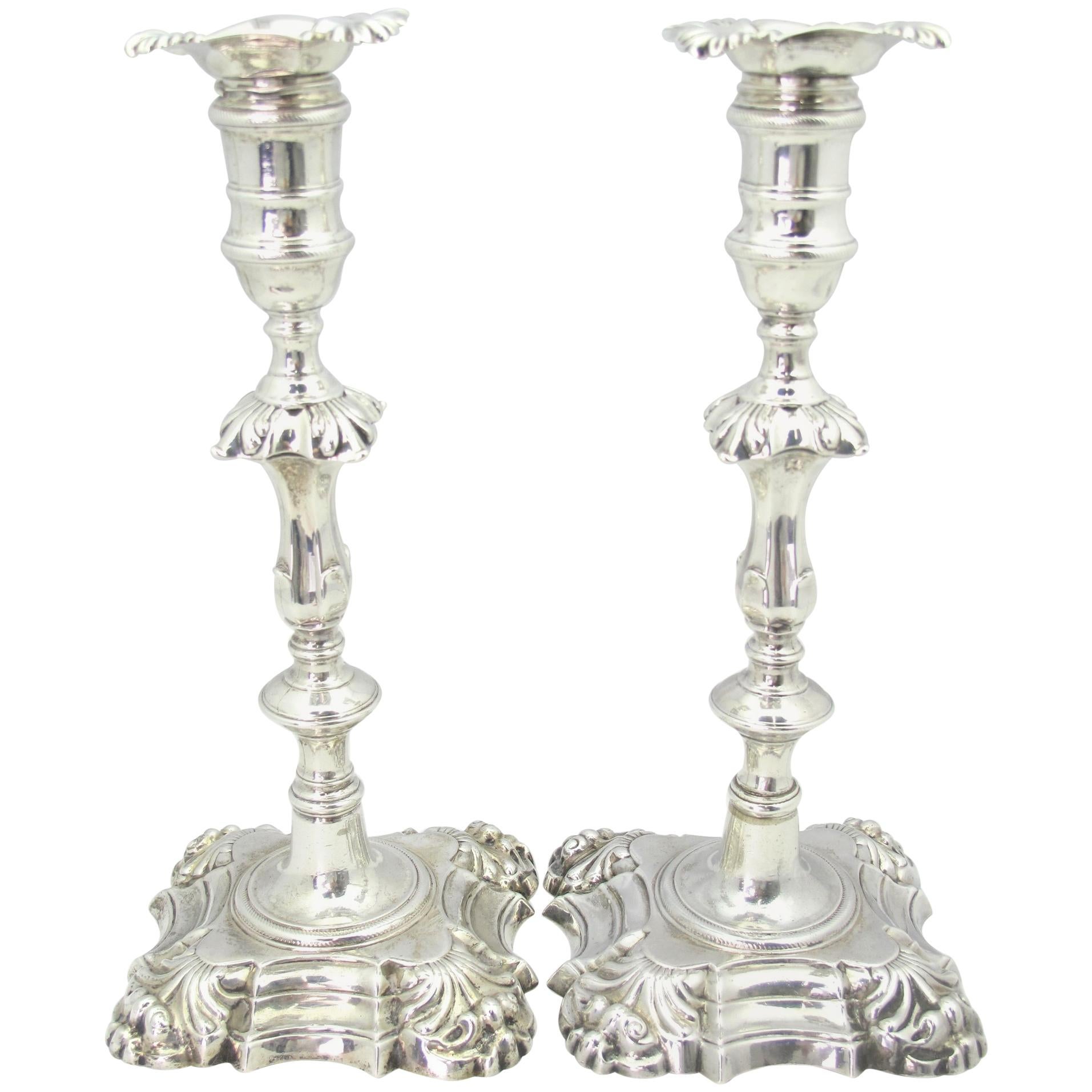 George II Silver Candlesticks by John Cafe, London 1752 For Sale