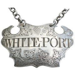 George II Silver Chased Escutcheon Wine Label 'White Port', Small Size