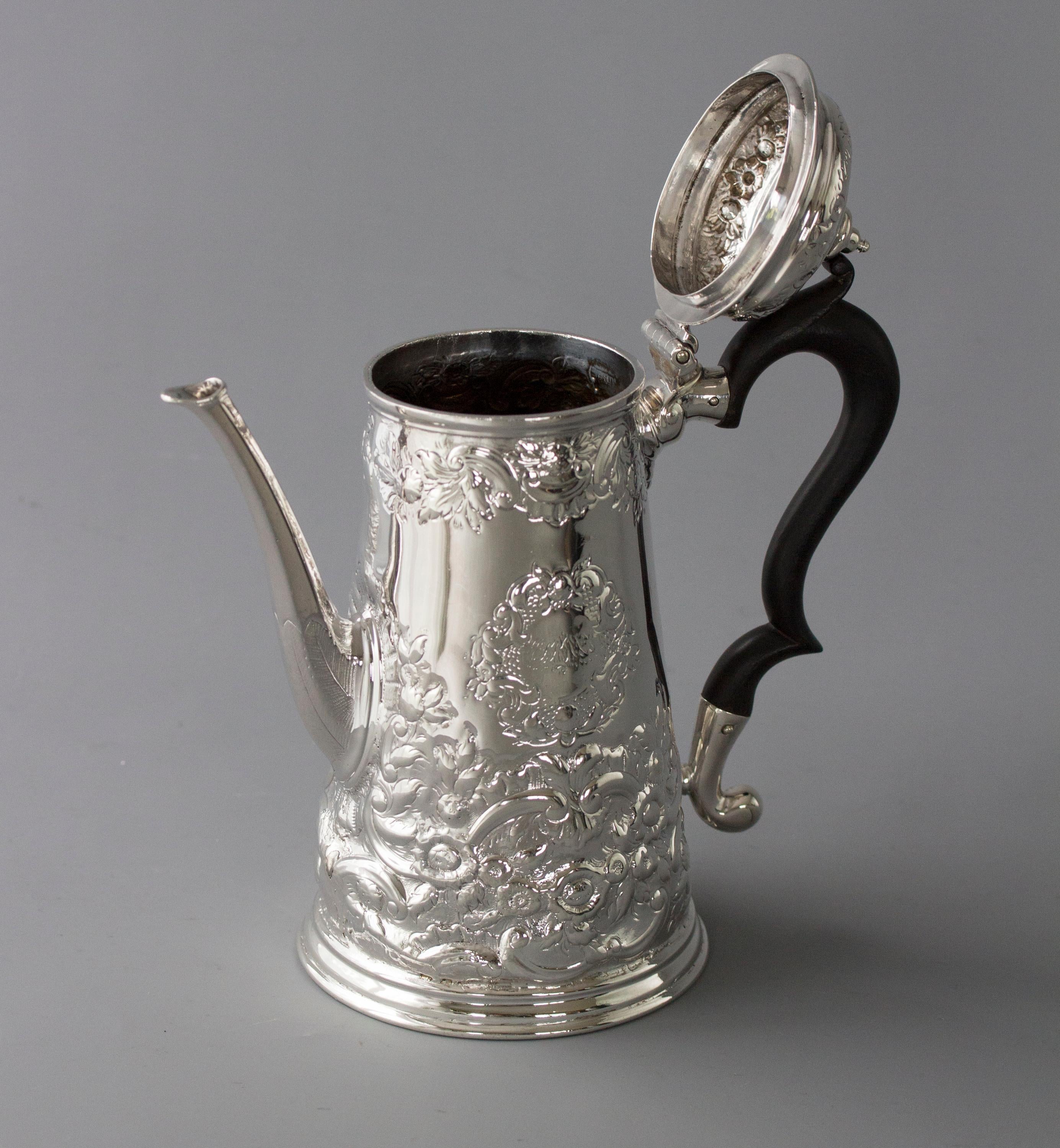 English George II Silver Coffee Pot London 1730 Simon Pantin II