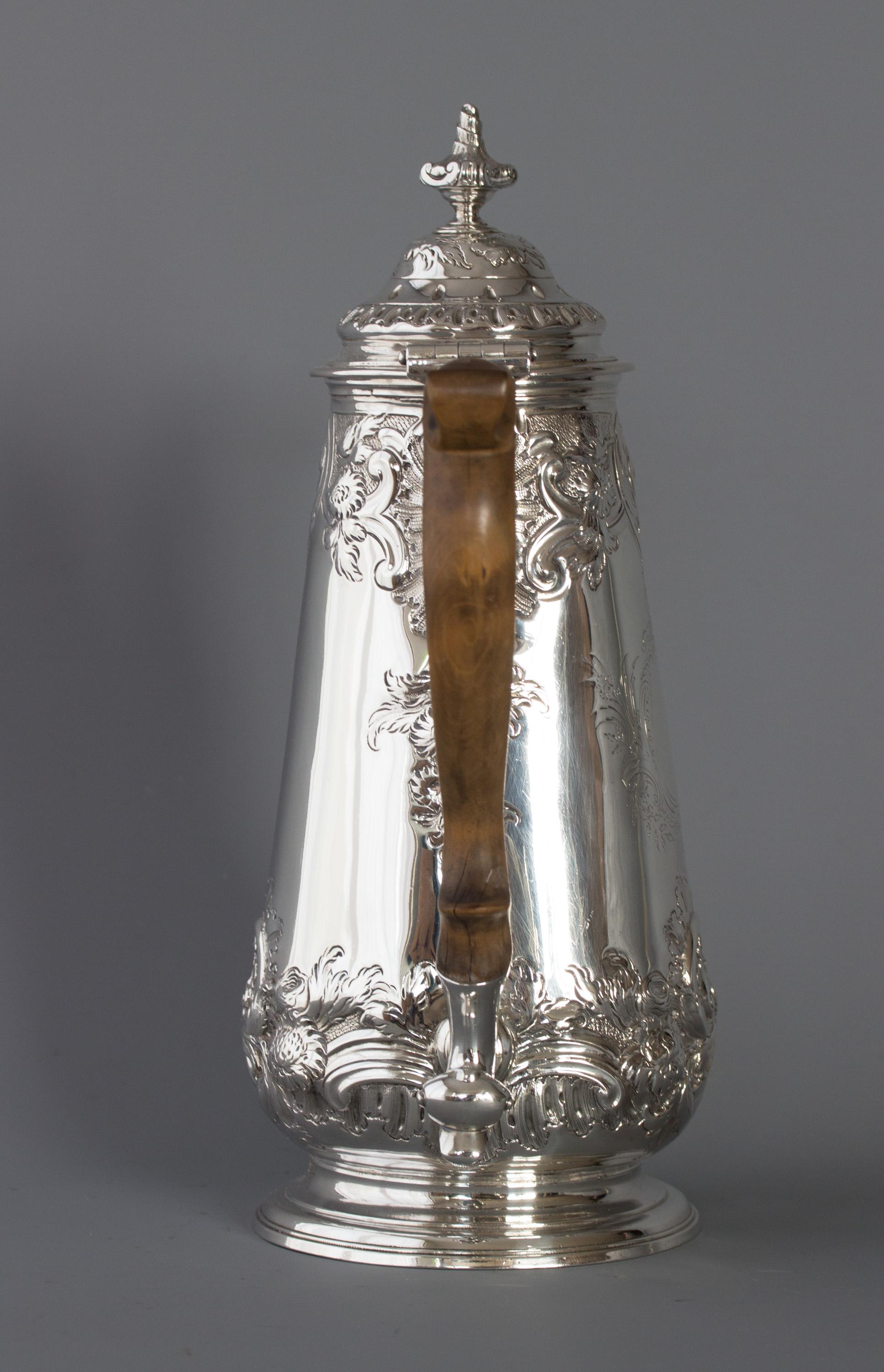 British George II Silver Coffee Pot, London 1752 by Samuel Courtauld