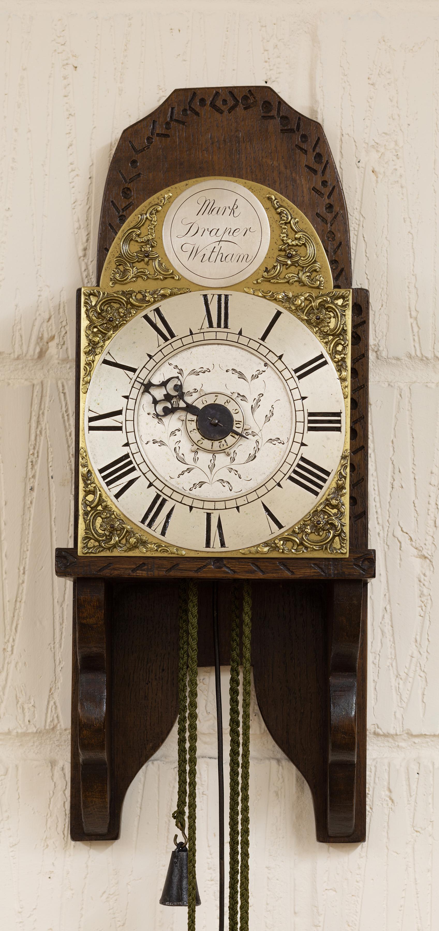 George II hook and spike clock


Posted birdcage movement with one piece column turned corner posts beneath pierced frets with integral vase turned finials and iron bell stand with brass hanging loop to the rear on ball feet with two iron wall