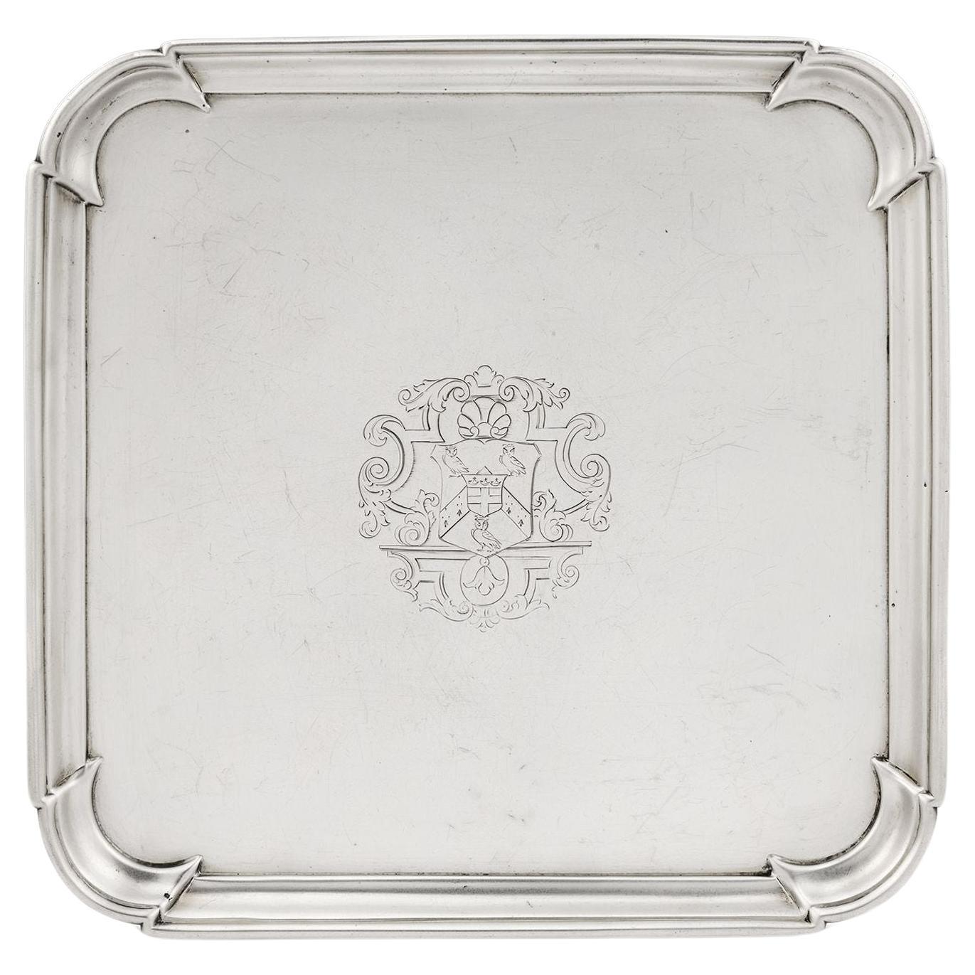 George II Square Salver Made in London by Matthew Cooper I in 1729 For Sale