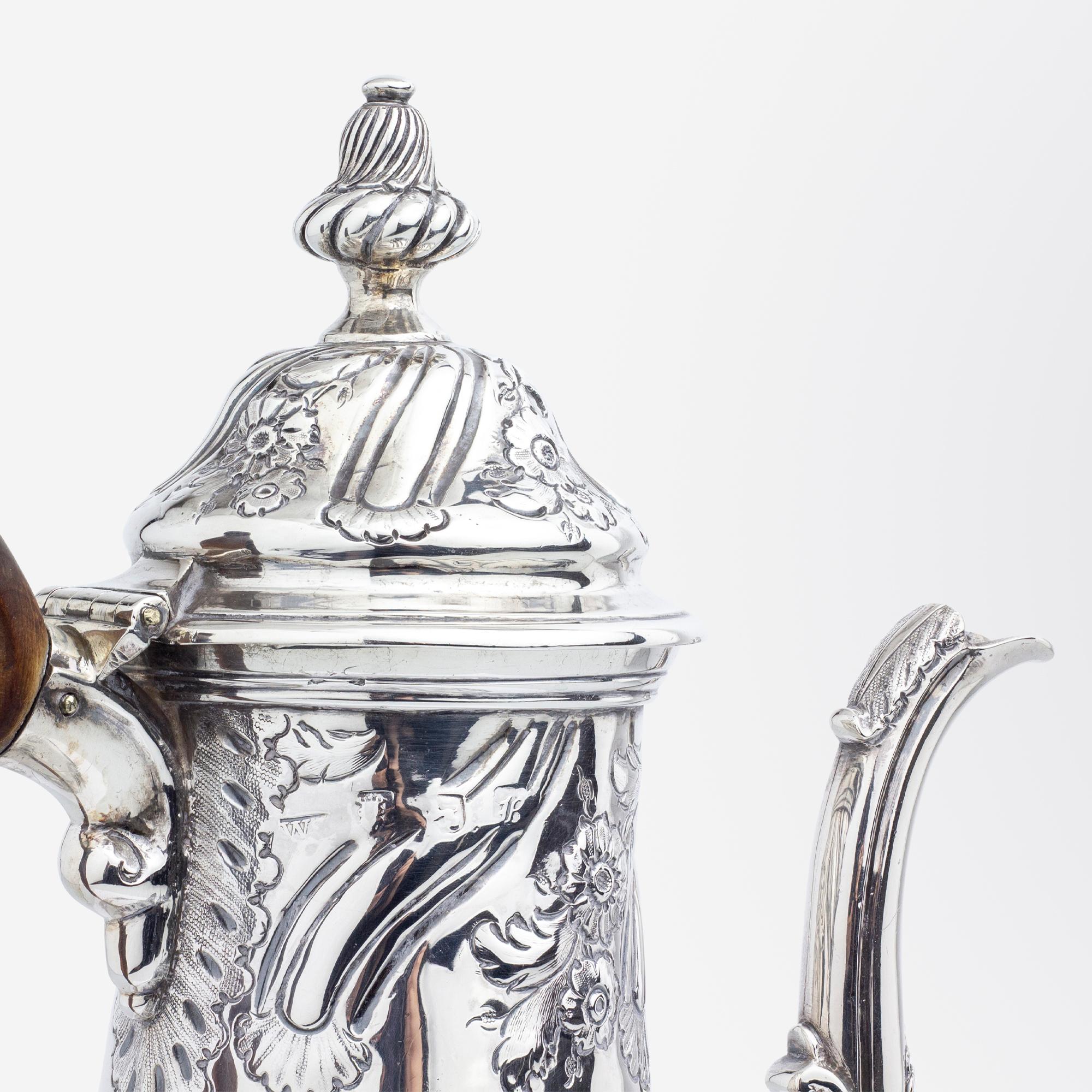 George II Sterling Silver Coffee Pot Likely by William Skeen For Sale 3