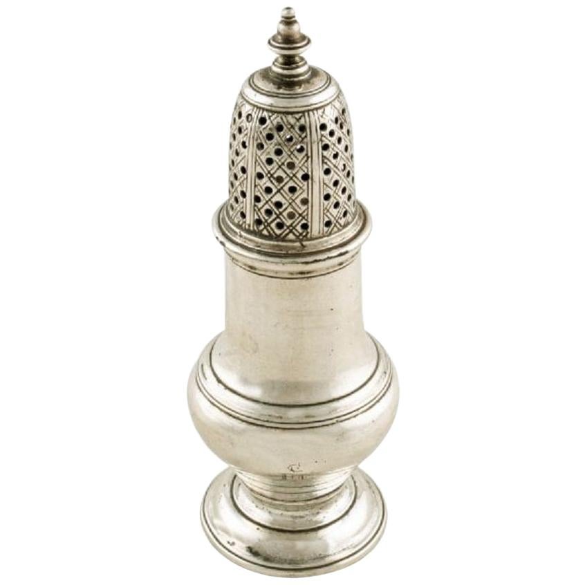 George II Sterling Silver Pepper Caster, 18th Century For Sale