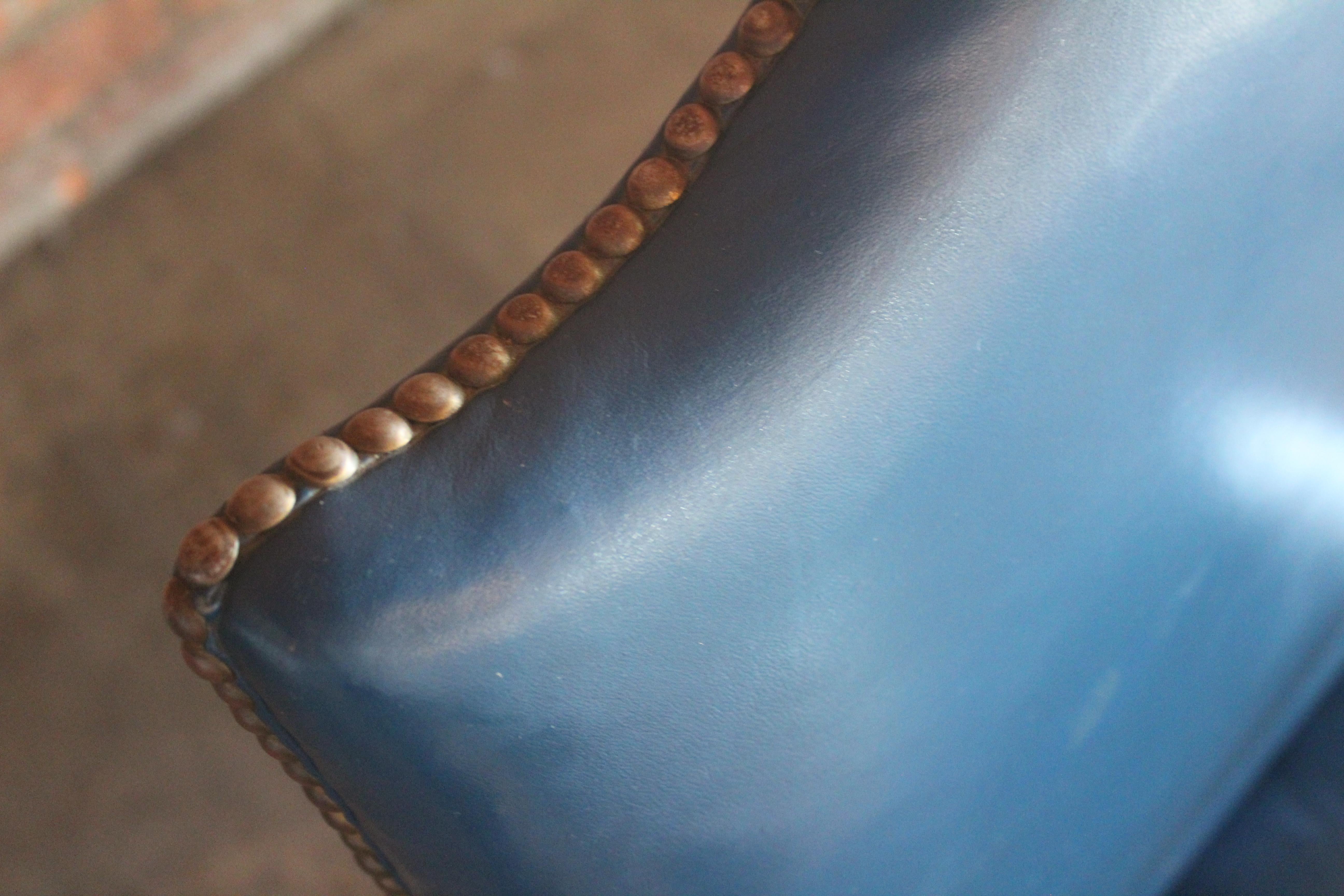 George II Stye English Mahogany Armchair in Original Blue Leather For Sale 9