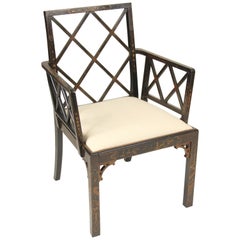 George II Style Black Chinoiserie Decorated Armchair