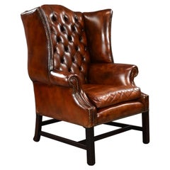 George II Style Brown Leather Wing back Armchair