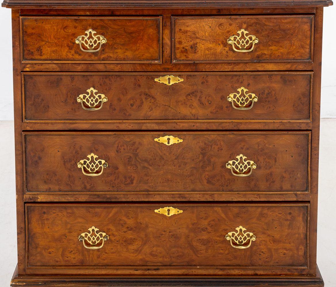 British George II Style Burl Walnut Chest of Drawers For Sale