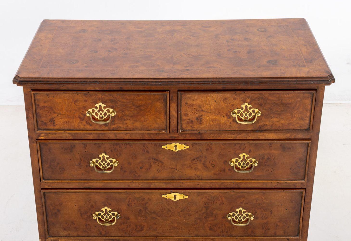20th Century George II Style Burl Walnut Chest of Drawers For Sale