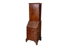 George II Style Burl Walnut & Oak Slant-Front Diminutive Secretary Bookcase