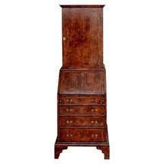 George II Style Burl Walnut & Oak Slant-Front Diminutive Secretary Bookcase
