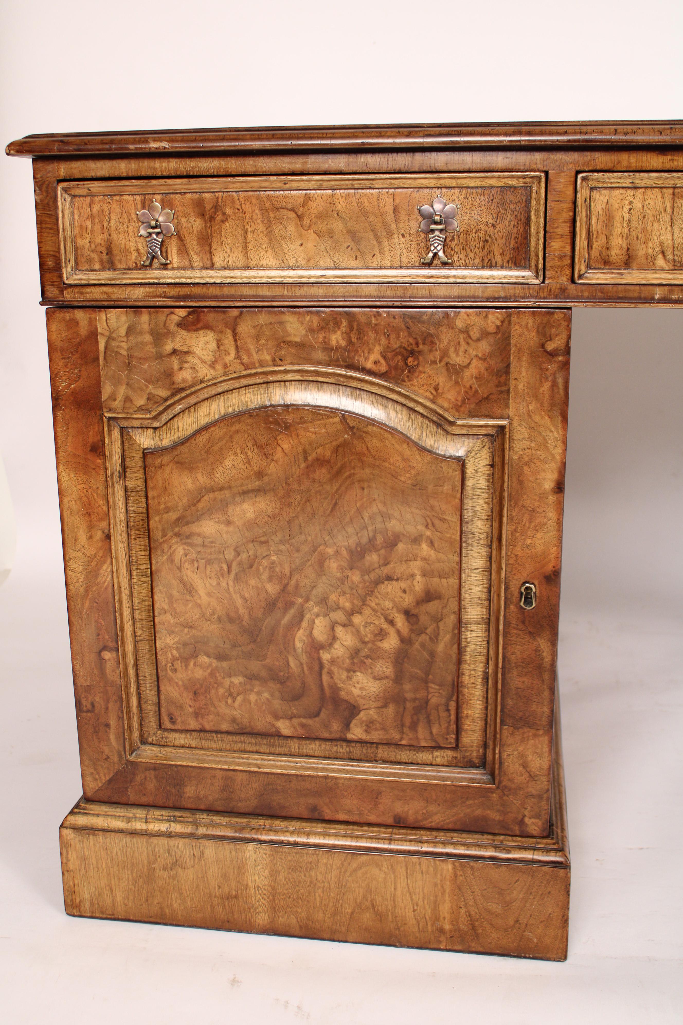 George II Style Burl Walnut Partners Desk Made by Burton Chang 1