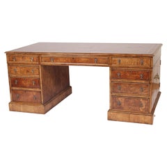 Used George II Style Burl Walnut Partners Desk Made by Burton Chang