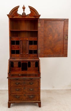 George II Style Burr Walnut Bureau Cabinet by John Widdicomb