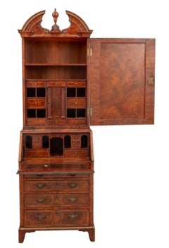 George II Style Burr Walnut Bureau Cabinet