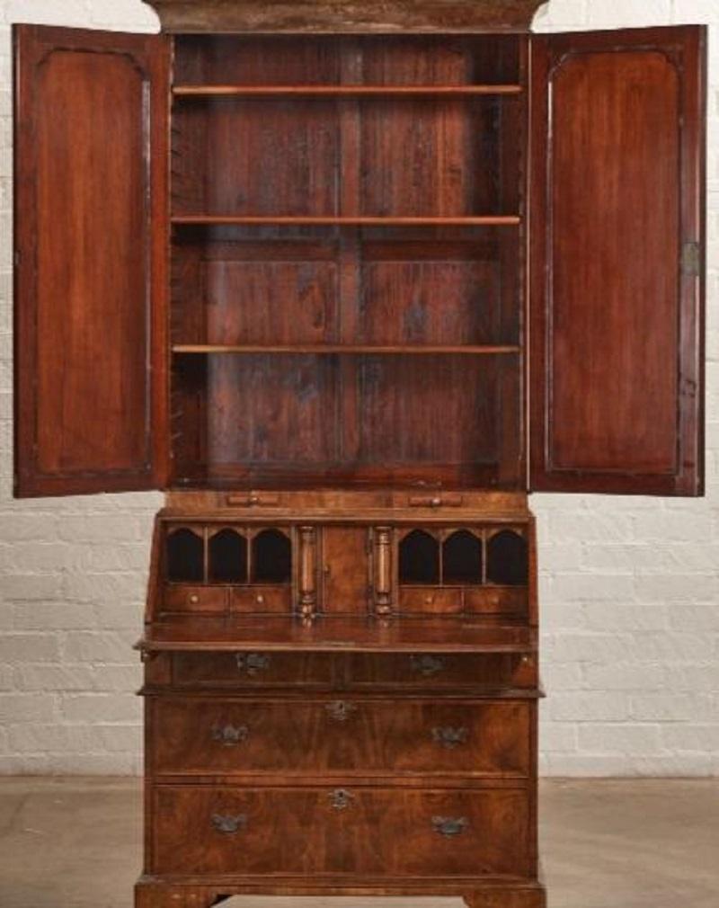 George II style Burton-Ching walnut secretary desk bookcase cabinet.
