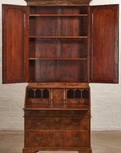 George II Style Burton-Ching Walnut Secretary Desk Bookcase Cabinet