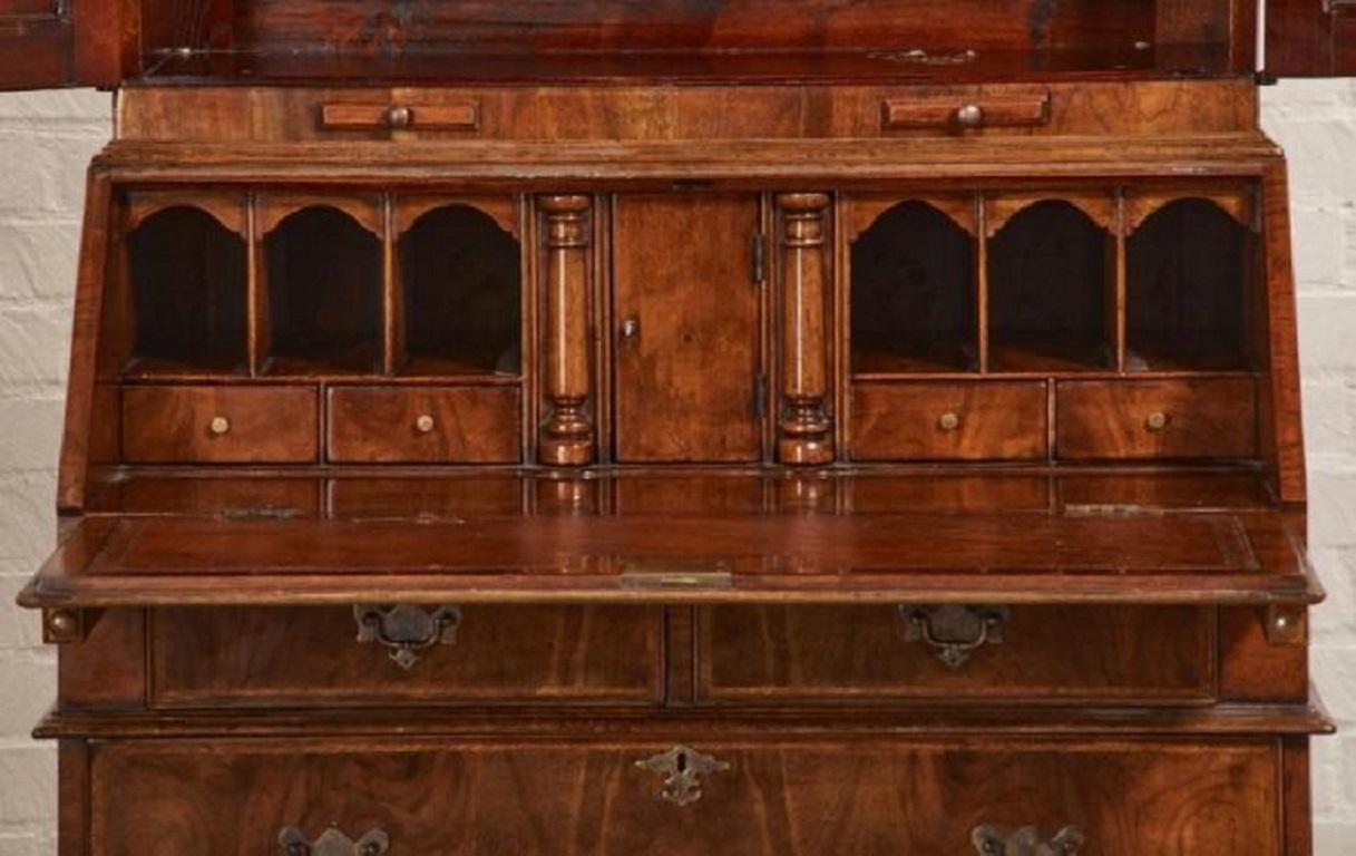 George III George II Style Burton-Ching Walnut Secretary Desk Bookcase Cabinet