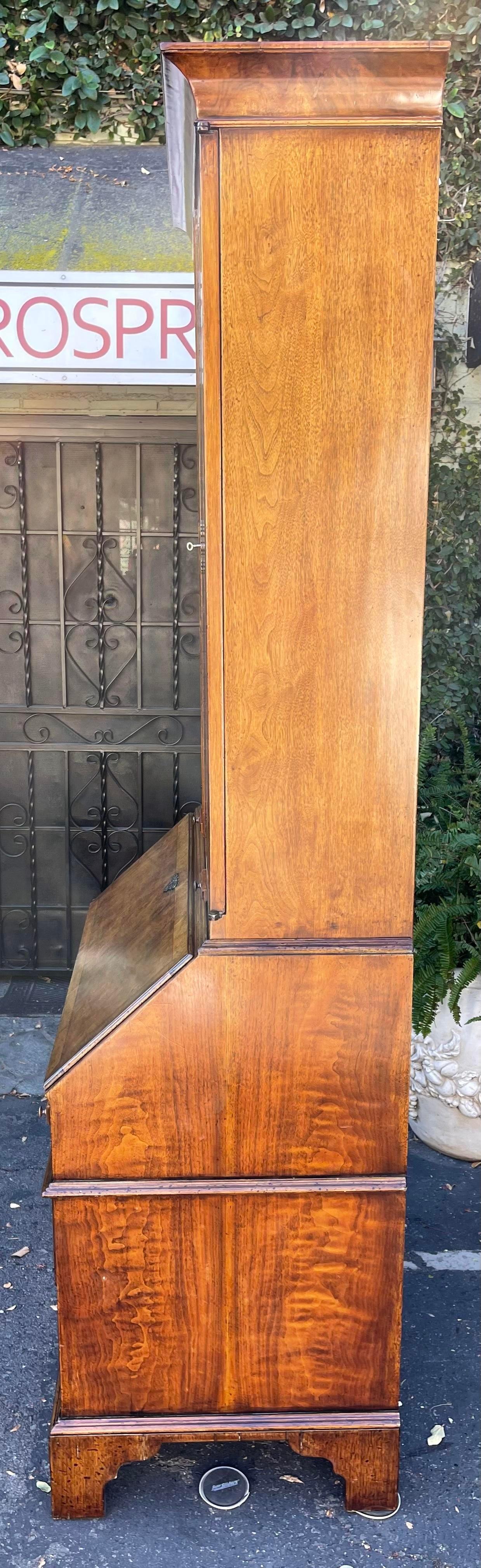 George II Style Burton-Ching Walnut Secretary Desk Bookcase Cabinet 1