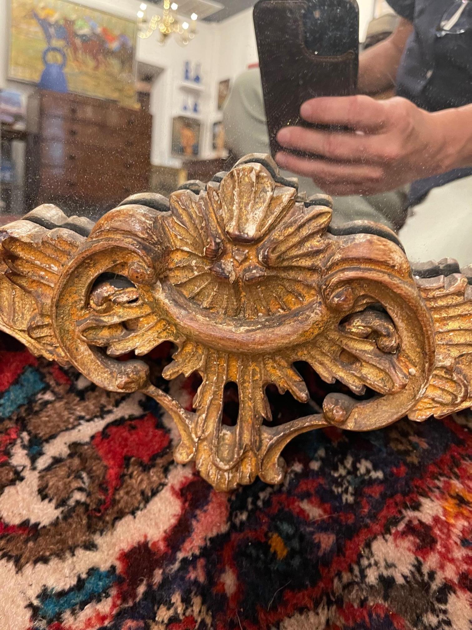 George II Style Carved and Distressed Giltwood Mirror with Eagle, 19th Century For Sale 8