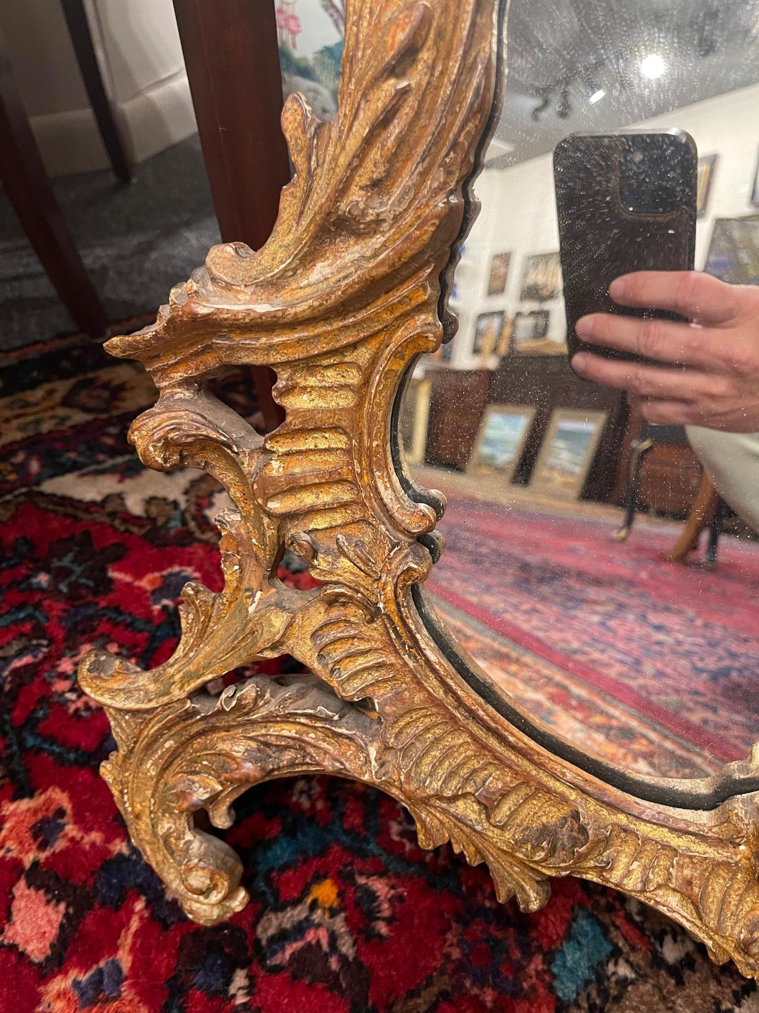 George II Style Carved and Distressed Giltwood Mirror with Eagle, 19th Century For Sale 10