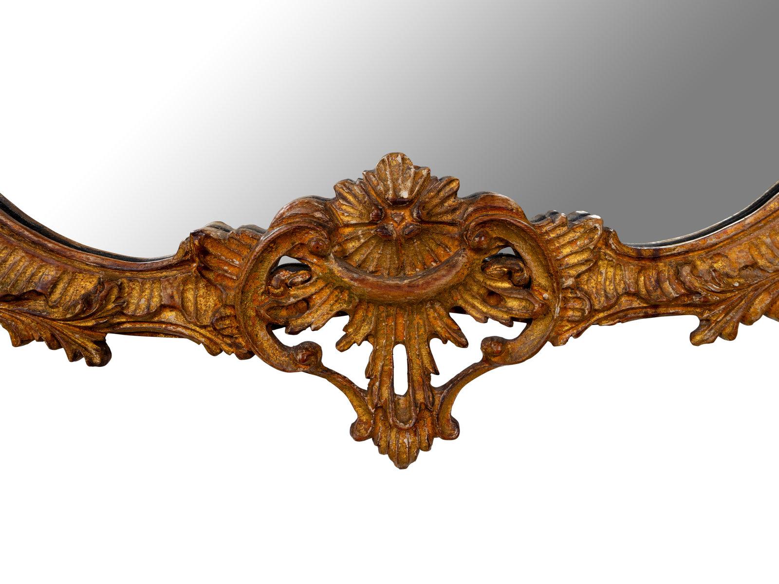 George II Style Carved and Distressed Giltwood Mirror with Eagle, 19th Century For Sale 2