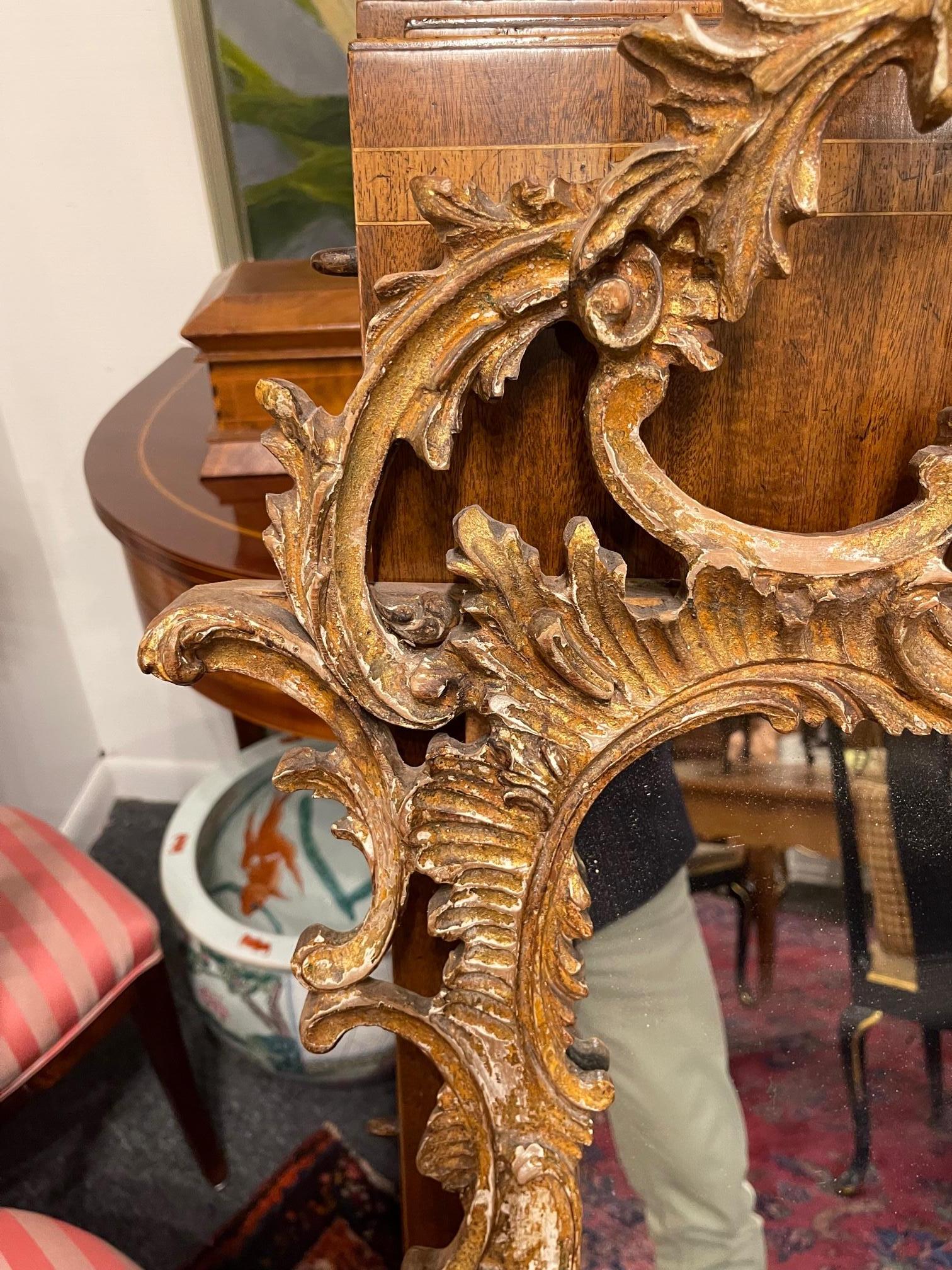 George II Style Carved and Distressed Giltwood Mirror with Eagle, 19th Century For Sale 4