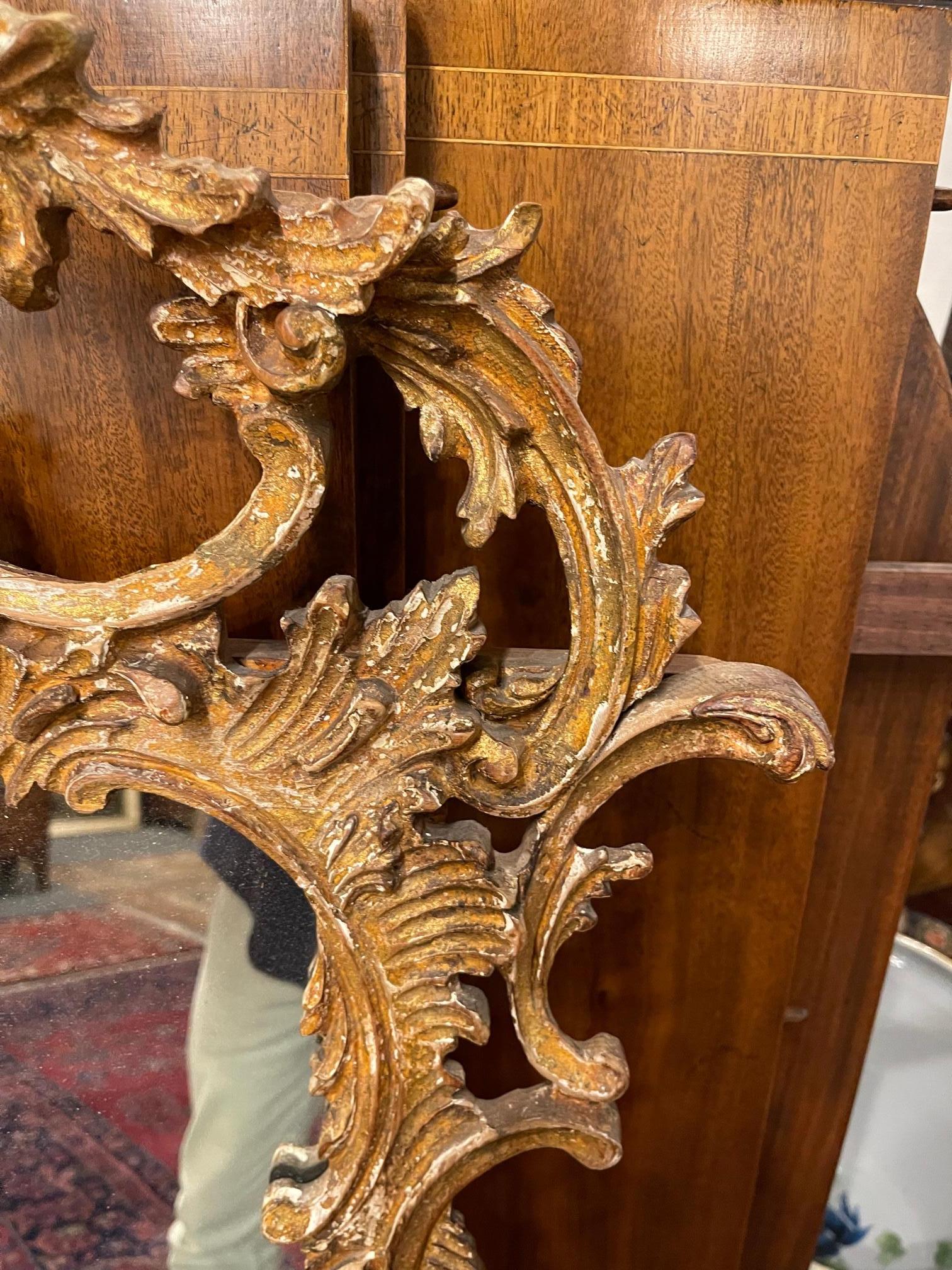 George II Style Carved and Distressed Giltwood Mirror with Eagle, 19th Century For Sale 5