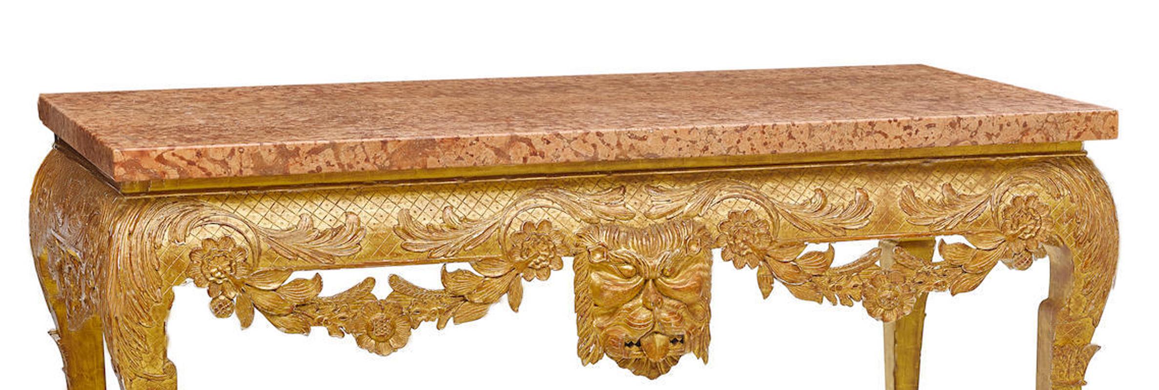 English George II Style Carved Giltwood Console with Thick Marble