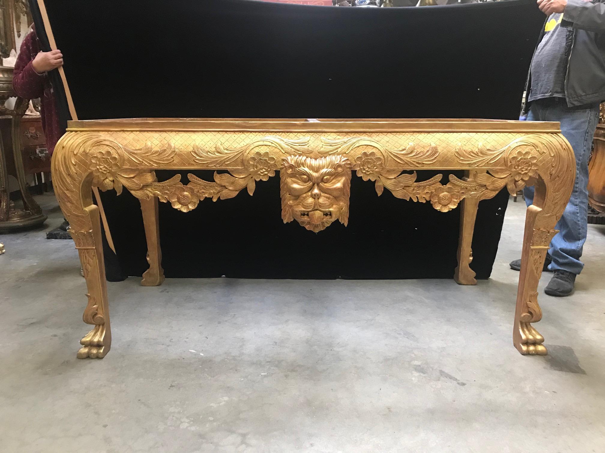 George II Style Carved Giltwood Console with Thick Marble In Good Condition In Cypress, CA
