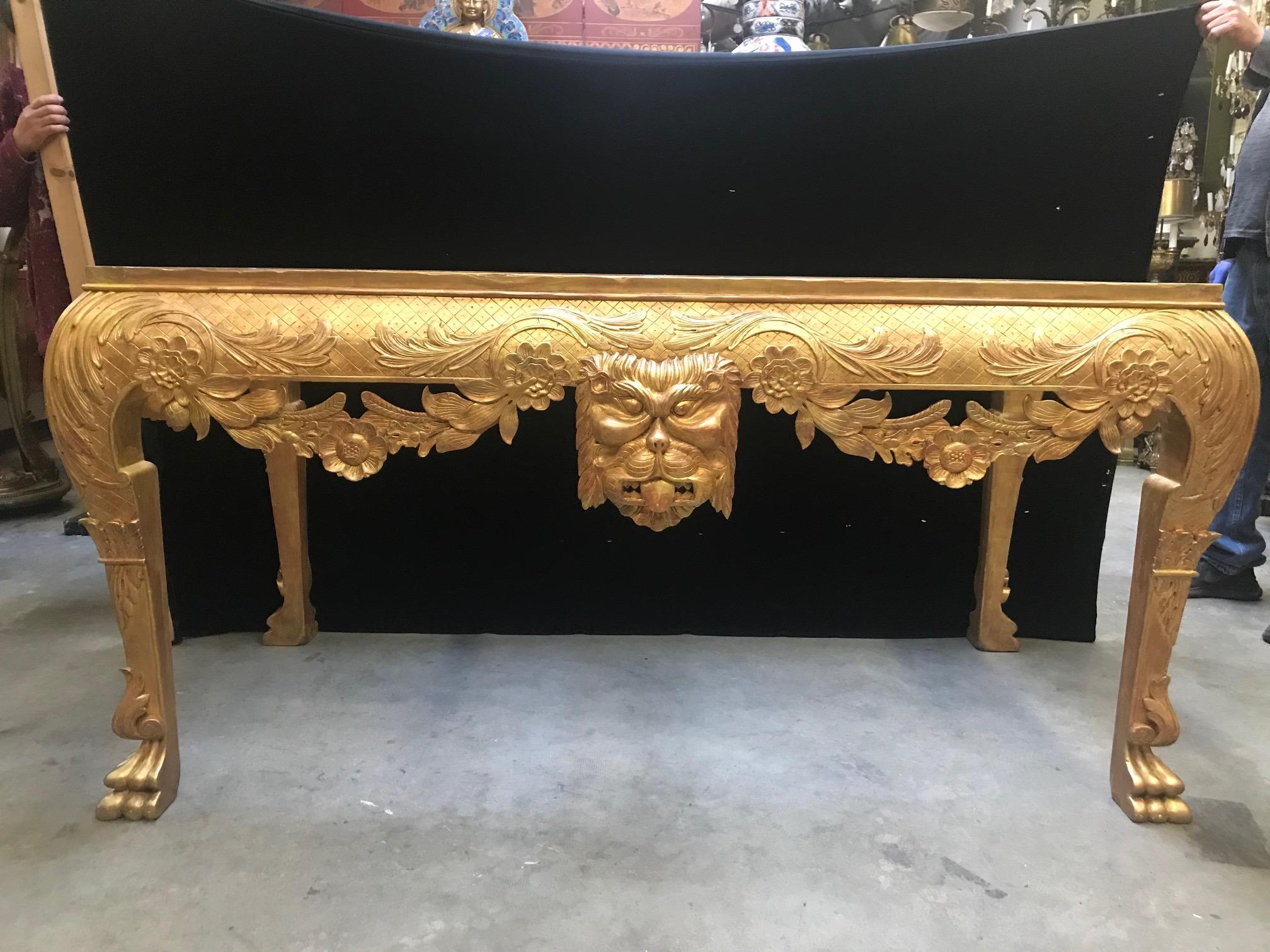 19th Century George II Style Carved Giltwood Console with Thick Marble