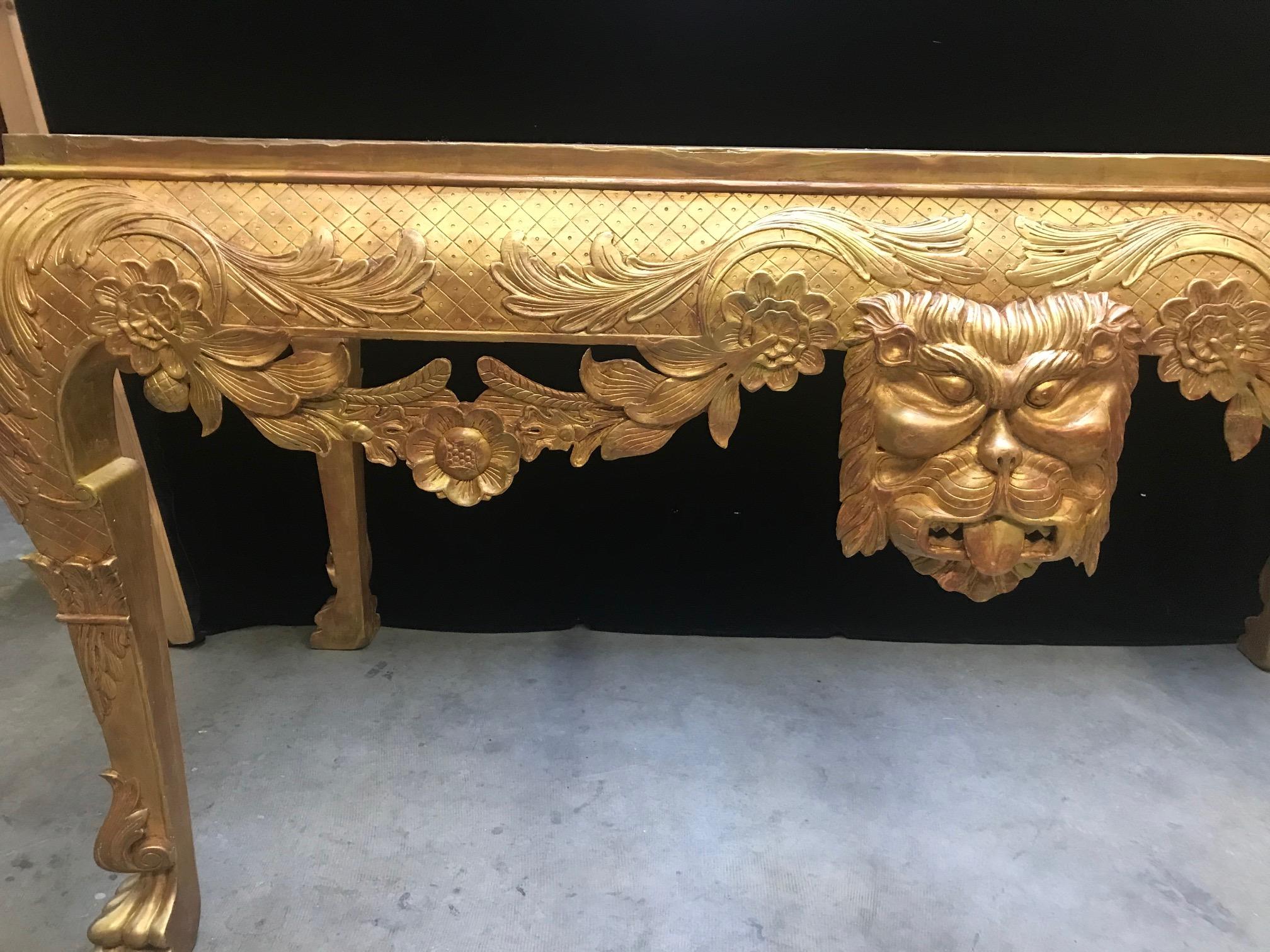 George II Style Carved Giltwood Console with Thick Marble 1