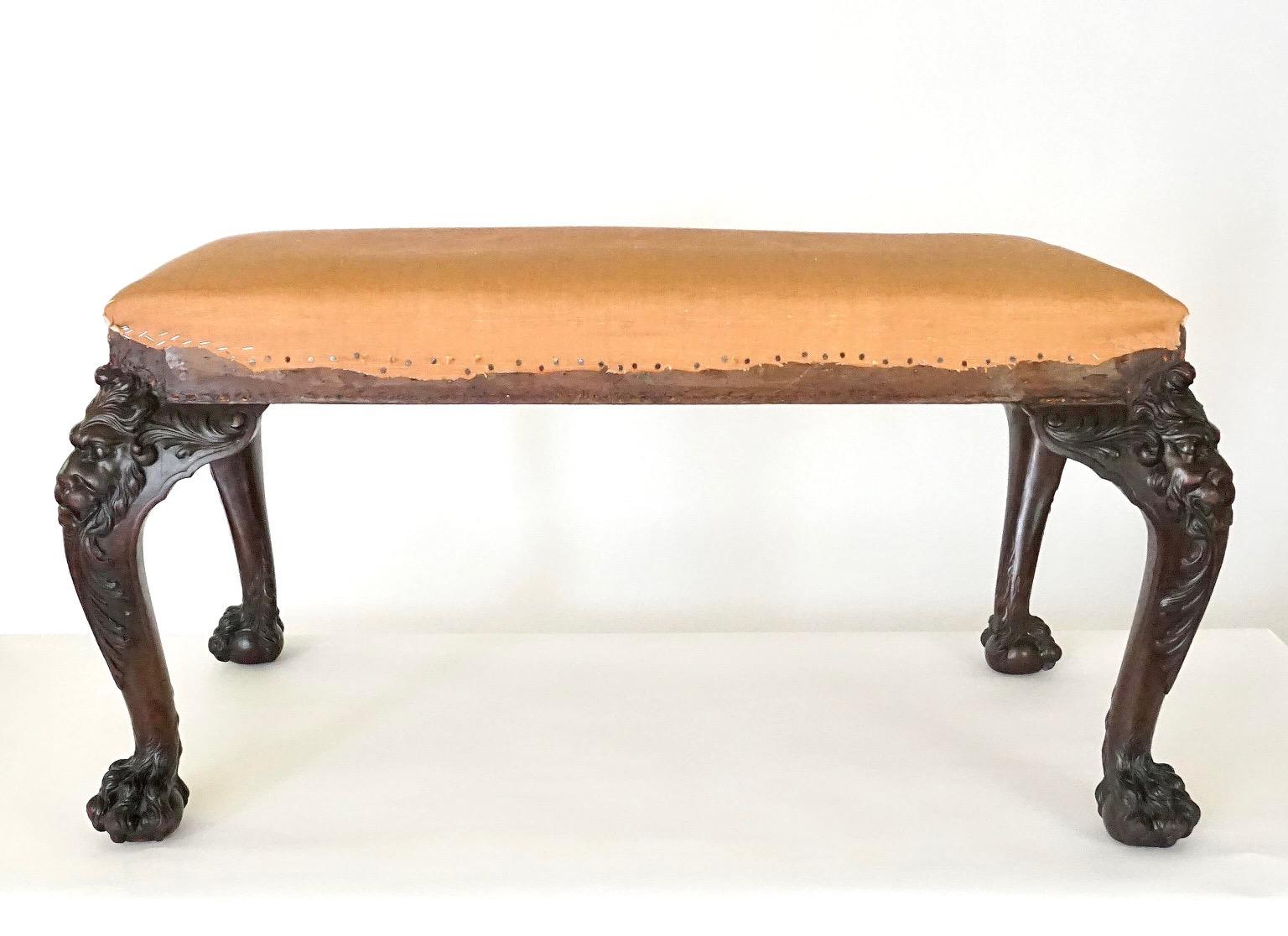 George II Style Carved Mahogany Long Stool or Bench by Henry Samuel, circa 1890 For Sale 6