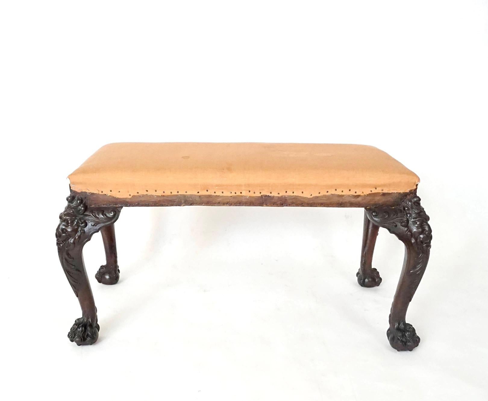 Hand-Carved George II Style Carved Mahogany Long Stool or Bench by Henry Samuel, circa 1890 For Sale