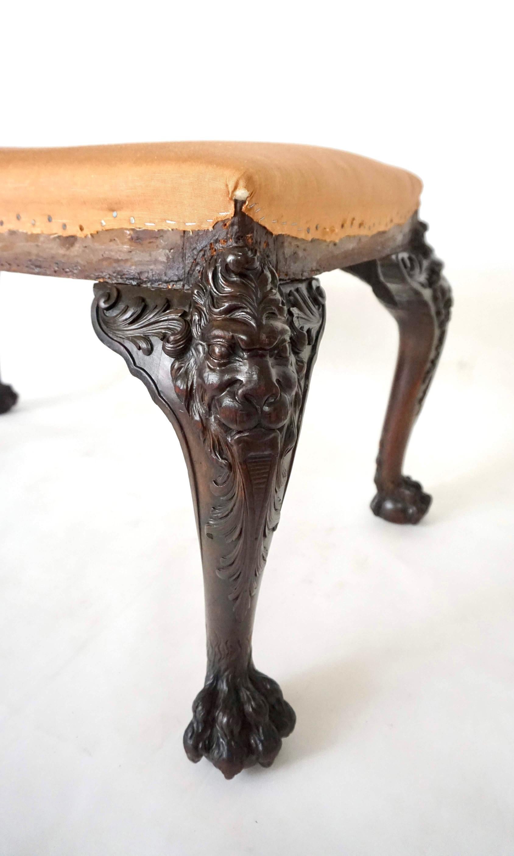 Upholstery George II Style Carved Mahogany Long Stool or Bench by Henry Samuel, circa 1890 For Sale