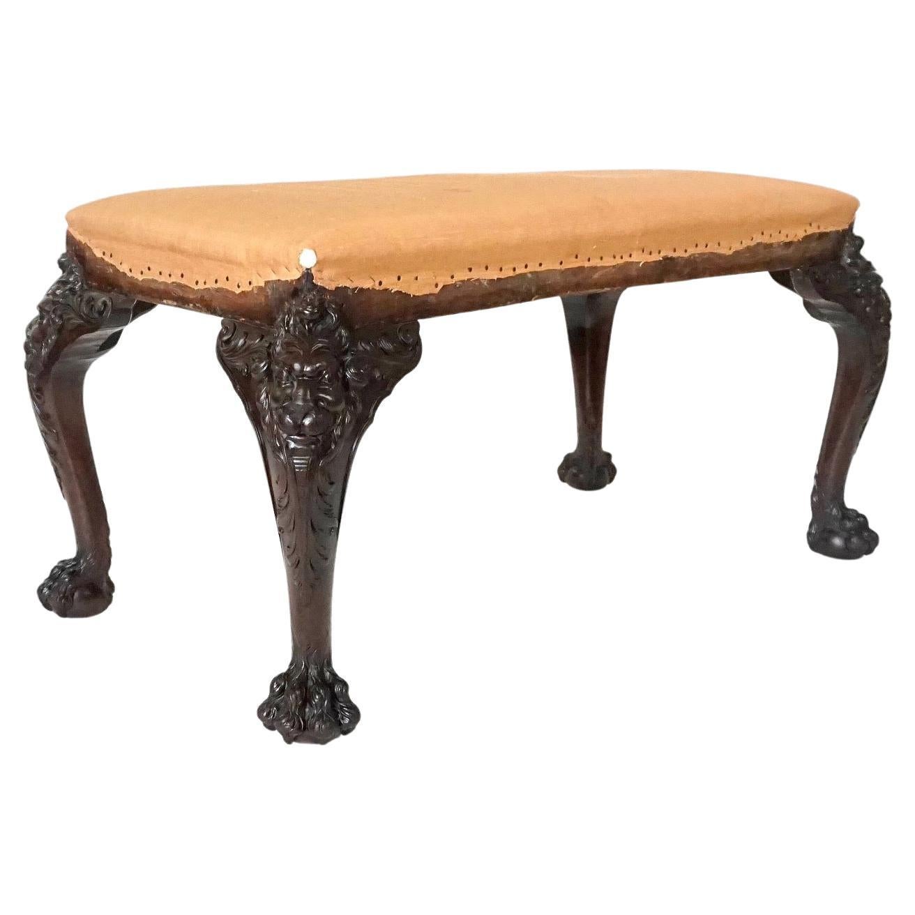 George II Style Carved Mahogany Long Stool or Bench by Henry Samuel, circa 1890 For Sale