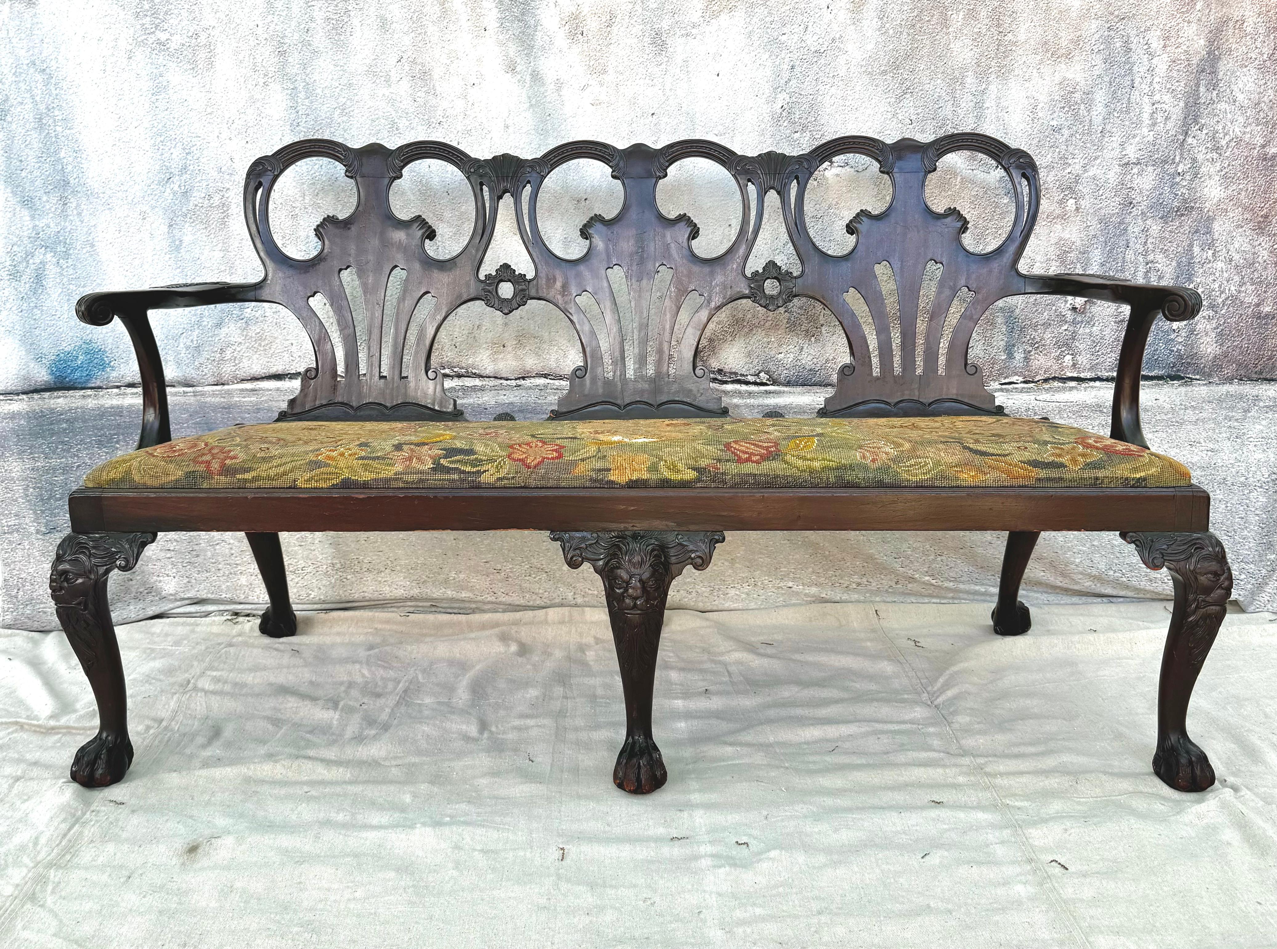 English George II Style Carved Mahogany Triple-back Settee For Sale