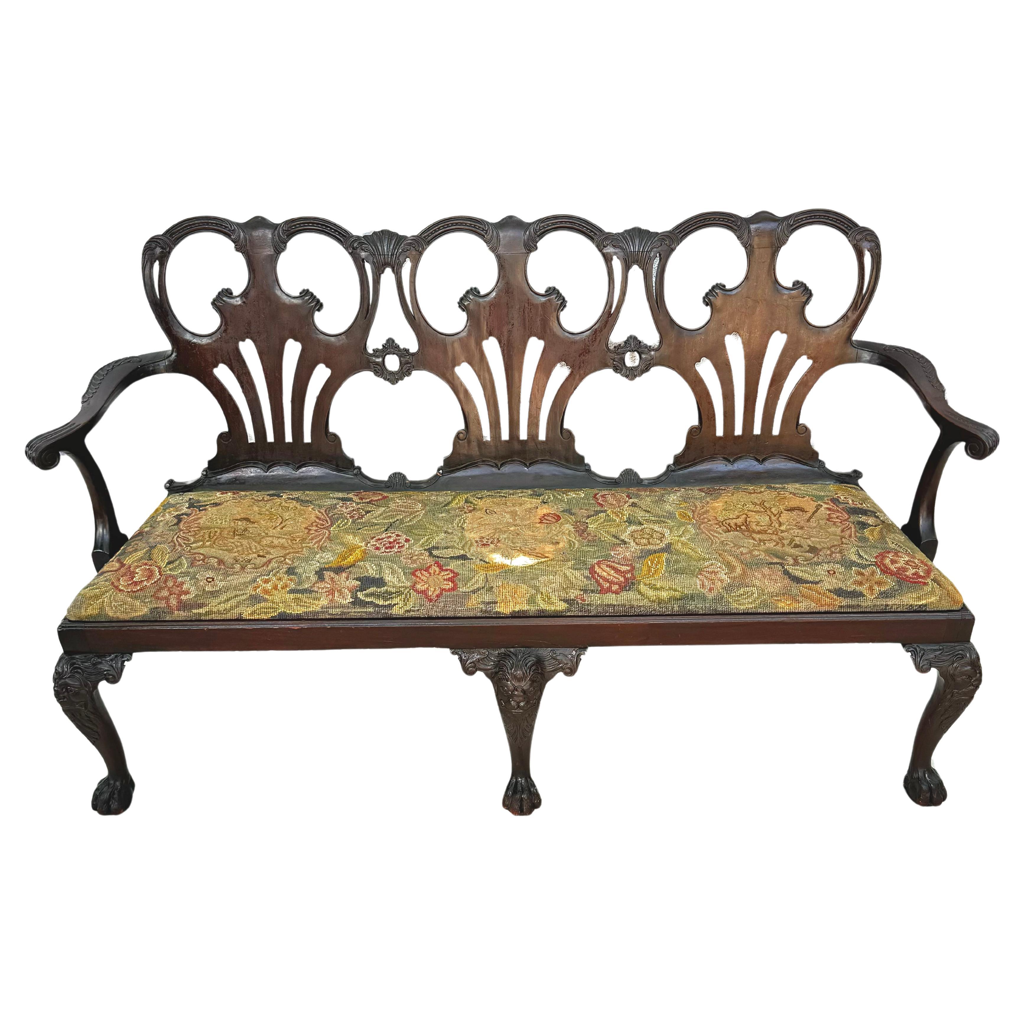 George II Style Carved Mahogany Triple-back Settee