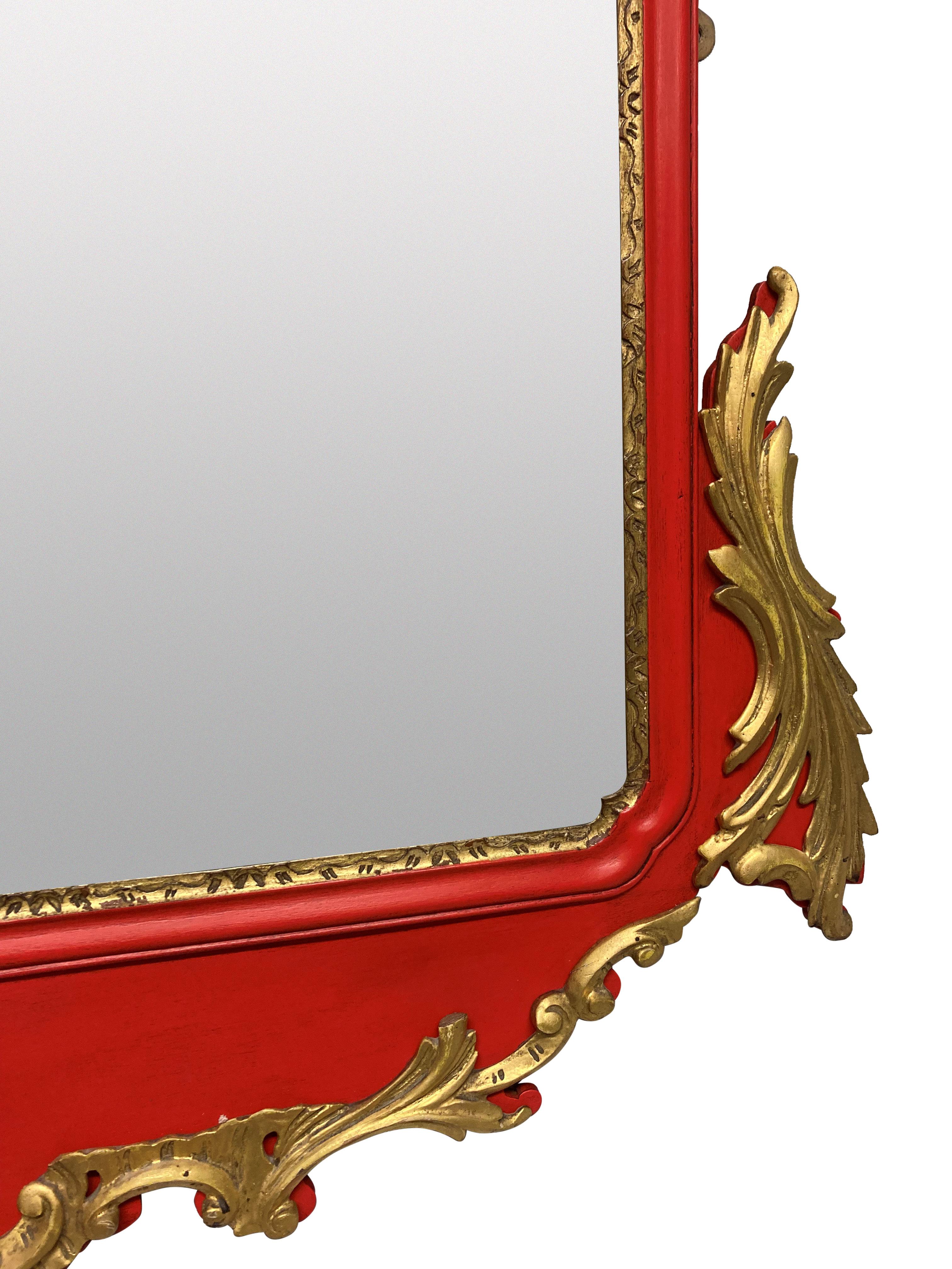 English George II Style Carved Scarlet & Giltwood Mirror For Sale
