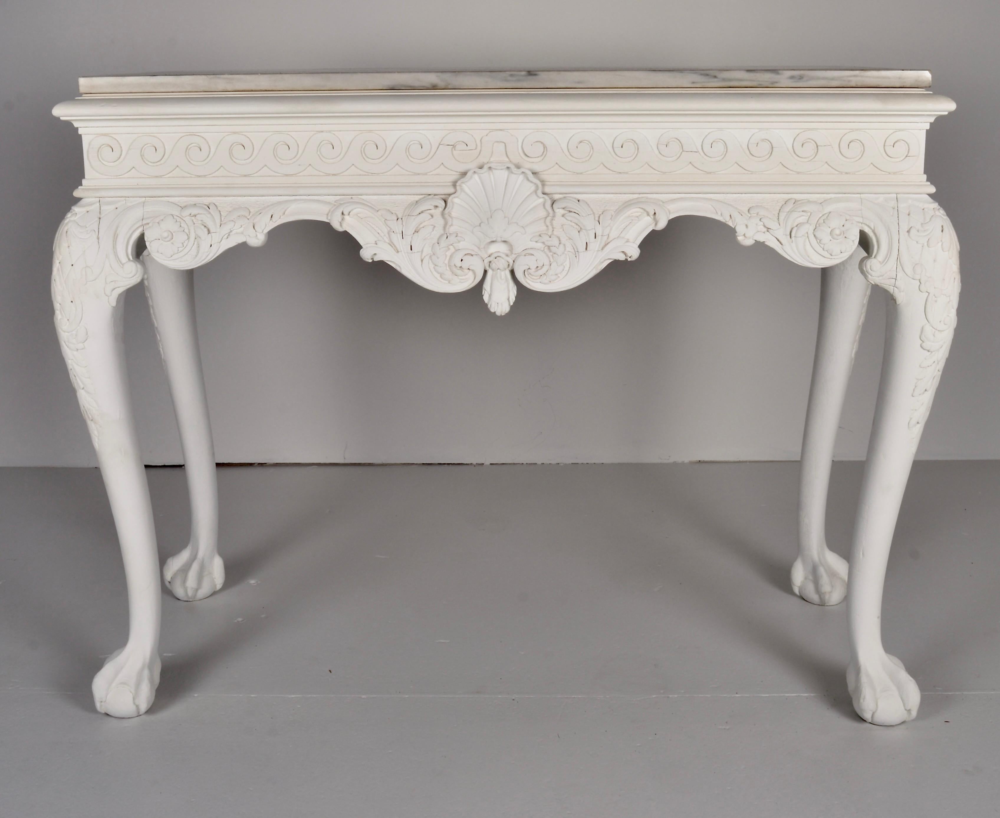 British George II Style Carved Wood Console w/ Marble Top